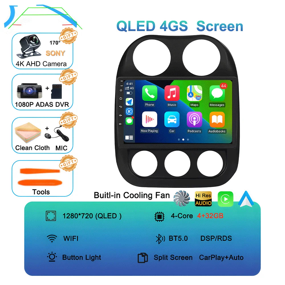 Android15 video Player Car Radio For Jeep Compass Patriot 2010 - 2016 Autoradio Stereo 2 Din GPS Navigation Carplay DSP WIFI+4G