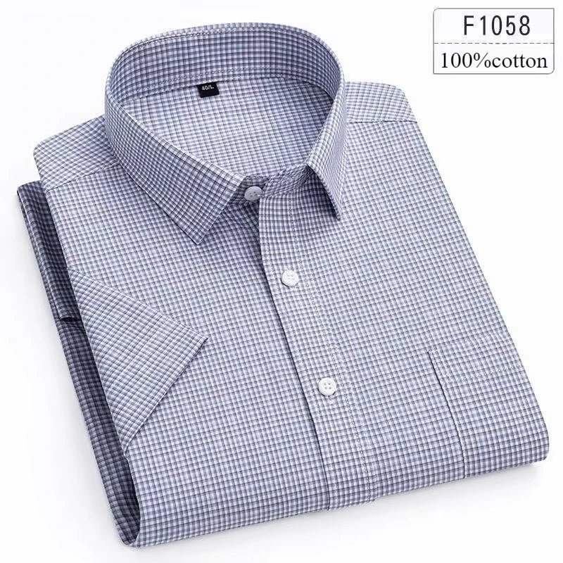 New in shirt hight qulity100%cotton summer short sleeve shirts for men slim fit shirt thin plaid houndstooth soft office clothes