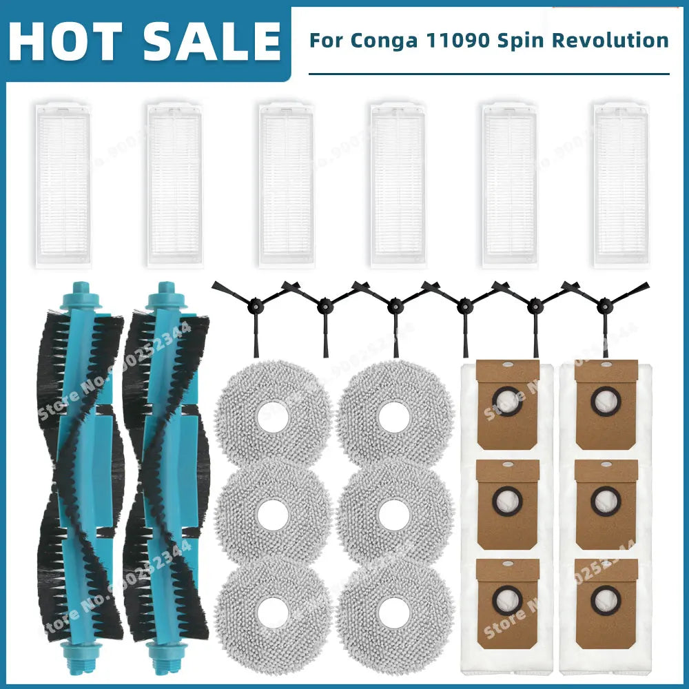 Compatible For Cecotec Conga 11090 / 13090 Spin Revolution Replacement Parts Accessories Filter Main Side Brush Mop Dust Bag