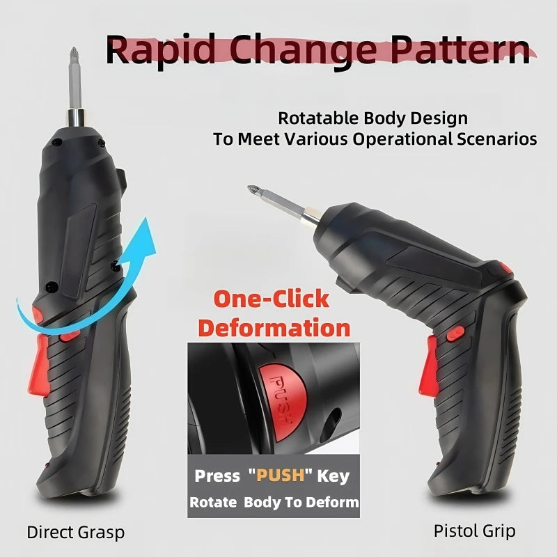 Electrical Screwdriver Handheld for Home Repair and DIY Right Angle Rotation Pistol Bored Drill LED Lights Long Battery Life