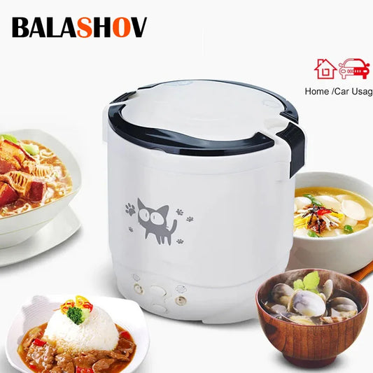 Electric Mini Rice Cooker Portable Self-driving MultiCooker 12V 24V 220V Pot Cooking Machine Pans For Car Truck Home