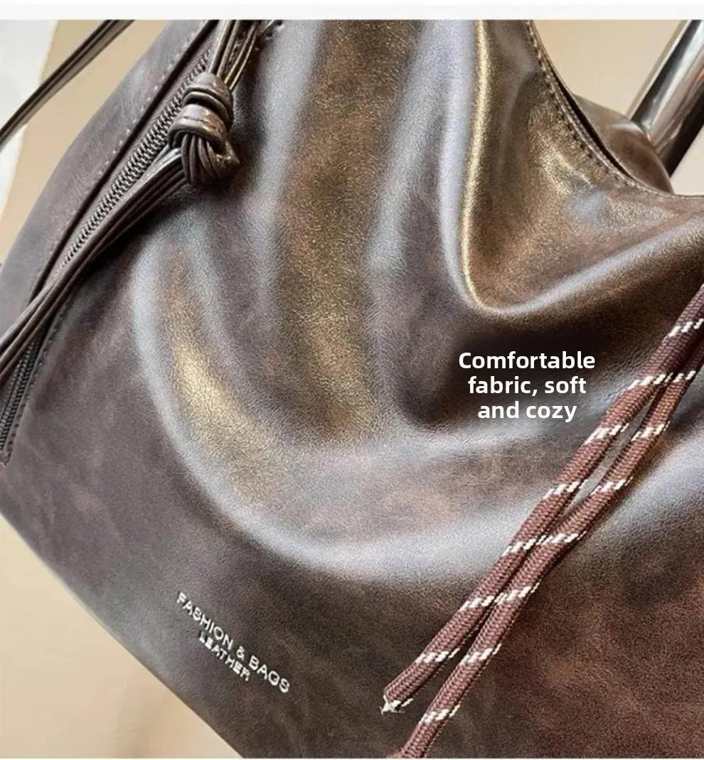 Retro Large Capacity Crossbody Shoulder Tote Bag for Women Commuter Bag 2025 New Luxury Minimalist High-End Feel PU Leather