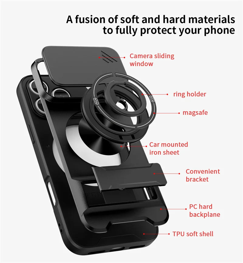 Armor Funda For iPhone 17 Pro Max Case Magnetic Ring Stand Lens Protect Coque For iPhone17 Pro 17Pro Max Wireless Charging Cover