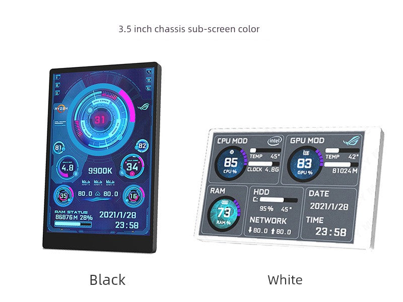 Turing Zhixian 3.5-Inch Computer Chassis Sub-Screen IPs Full View USB-C Sub-Screen Computer Temperature Monitoring