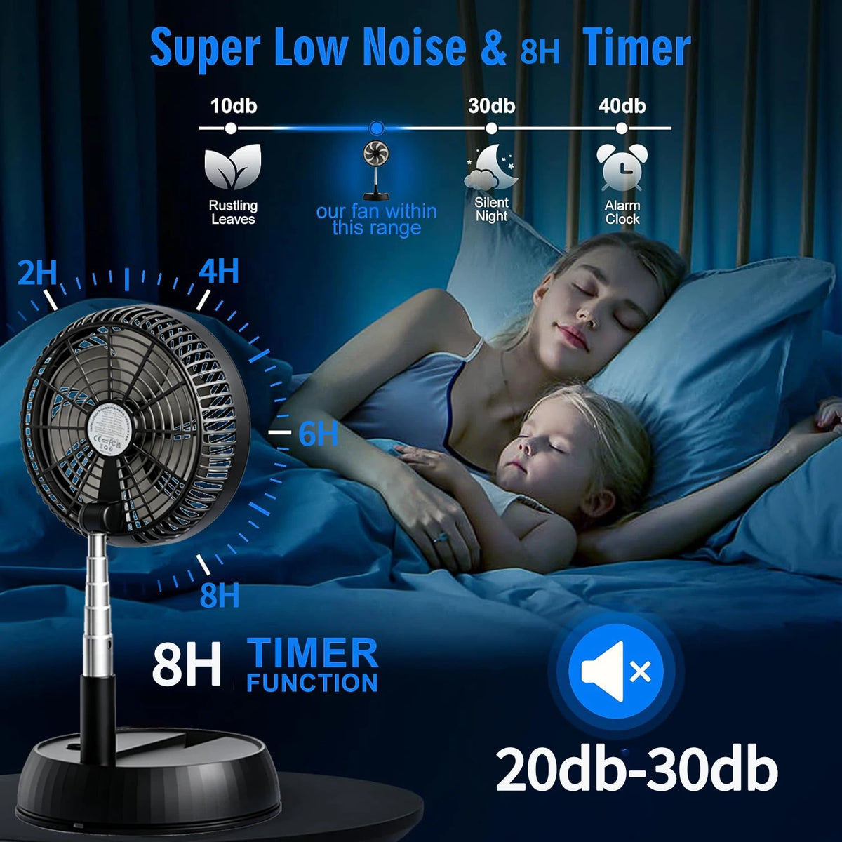 Home Bedroom Outdoor Camping Foldable Vertical Desktop Electric Fan Remote Control Silent Timed Left Right Rotation Black Fan