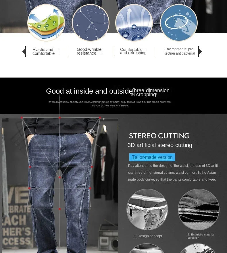 Summer Designer Clothes High Quality Punk Harajuku Fashion Casual Plus Size Slim Fit Denim Jeans for  2025 Cowboy Pants for Men