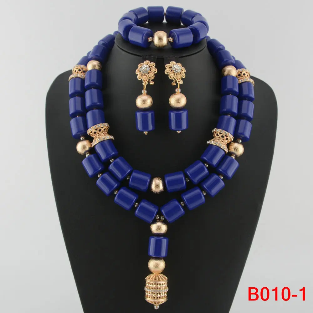 High Quality 2 Layers Artificial Coral Bead African Wedding Jewelry Set Women Necklace Nigeria Bride Party Gift