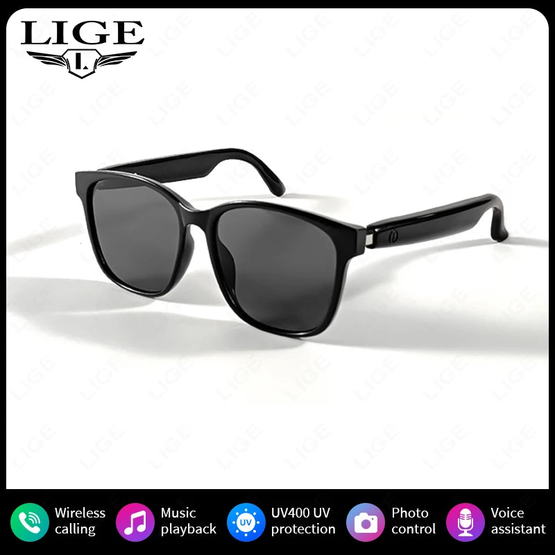 LIGE Smart Glasses Intelligent Navigation Wireless Music Play Outdoor Sport Sunglasses Earphone Bluetooth Call Voice Men Eyewear