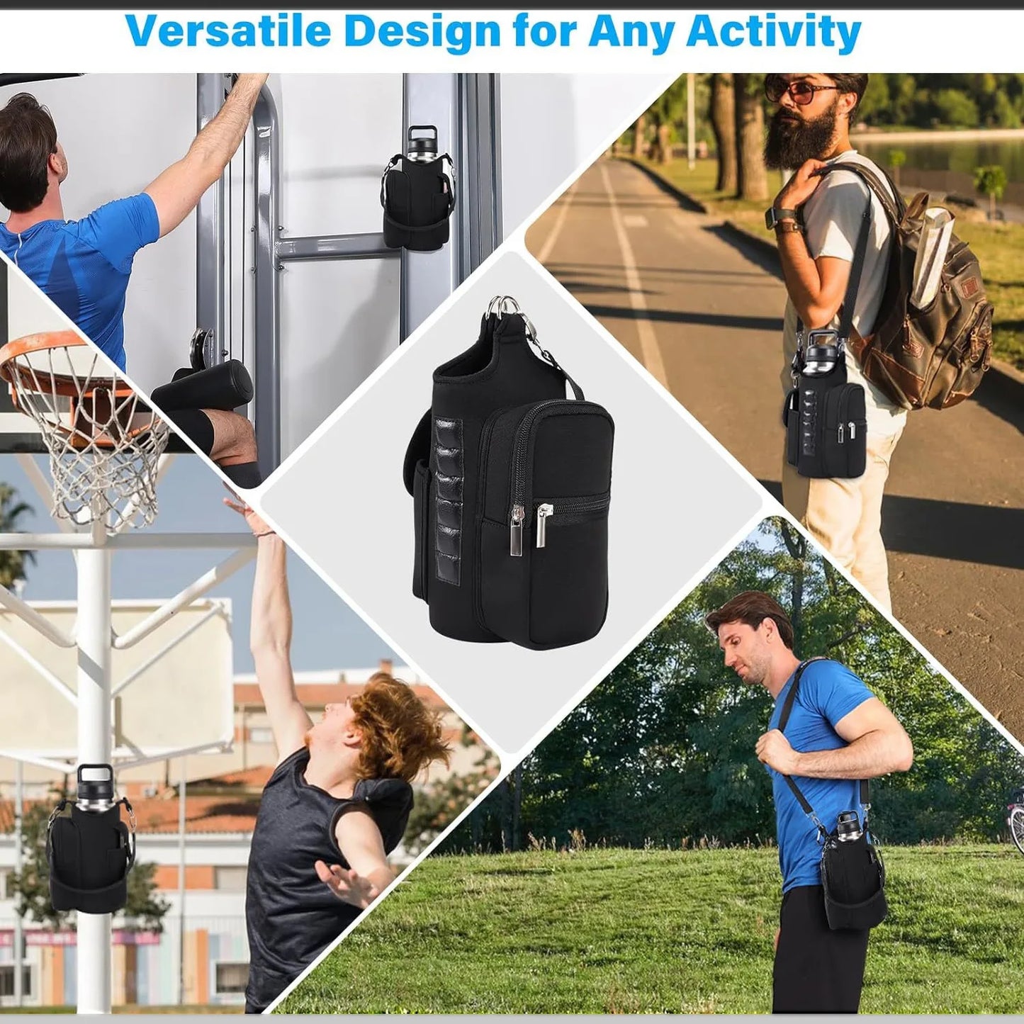 Magnetic Gym Bag Water Bottle Carrier Holder with Adjustable Shoulder Strap, 40oz Magnets Magnetic Gym Bag Bottle Pouch Sling