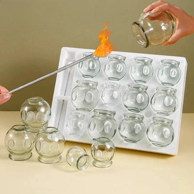6/8/12pcs Thick Glass Cupping Beauty Can Chinese Traditional Healthcare Cupping Body Points Massage GuaSha Therapy gift fire rod