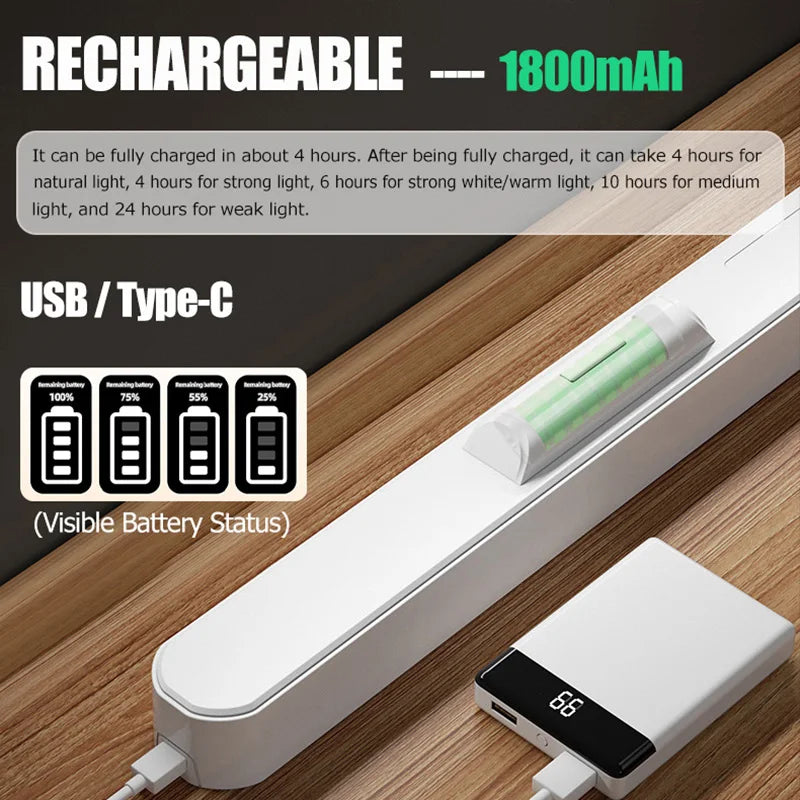 Eye-care Magnetic Desk Lamp USB Rechargeable LED Night Light Battery Status & Time Display Reading Light Table Lamp for Kitchen