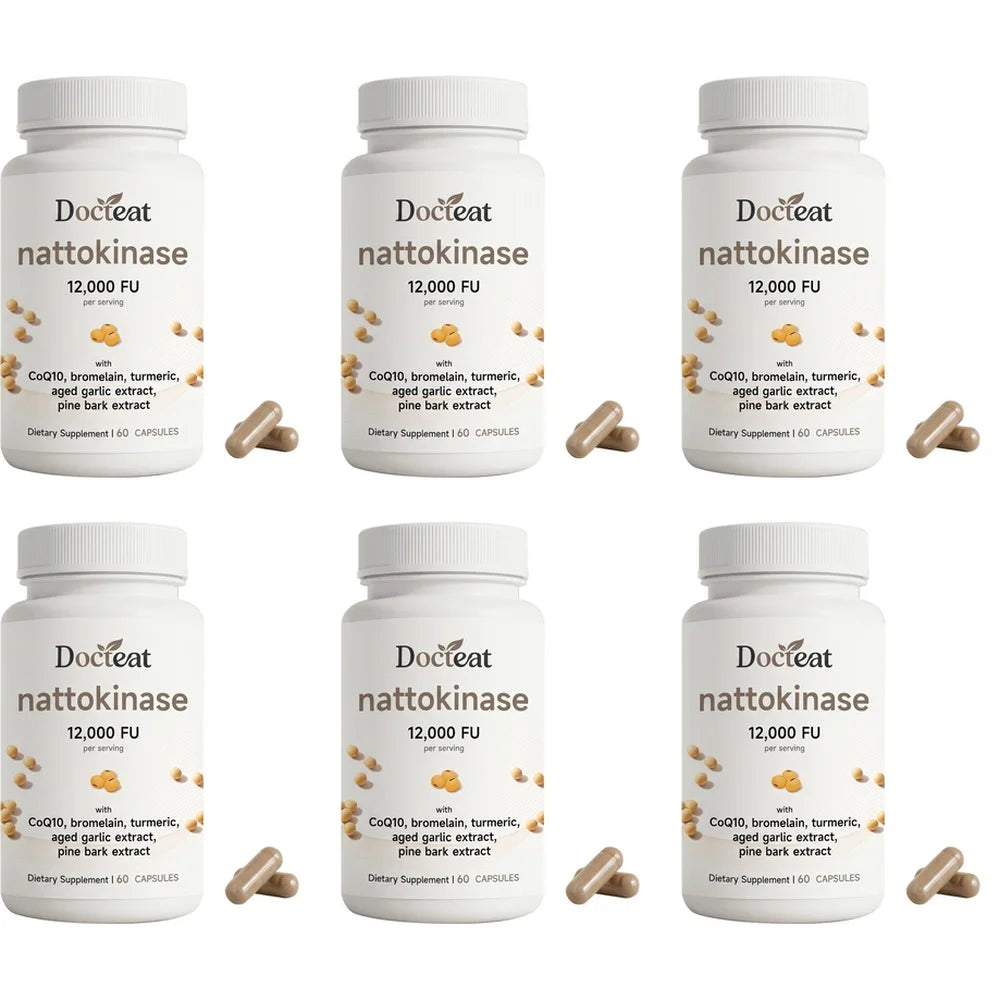 Docteat Nattokinase 12000 FU with CoQ10 Bromelain Turmeric Supports Healthy Blood Flow and Antioxidant Defense 60 Capsules