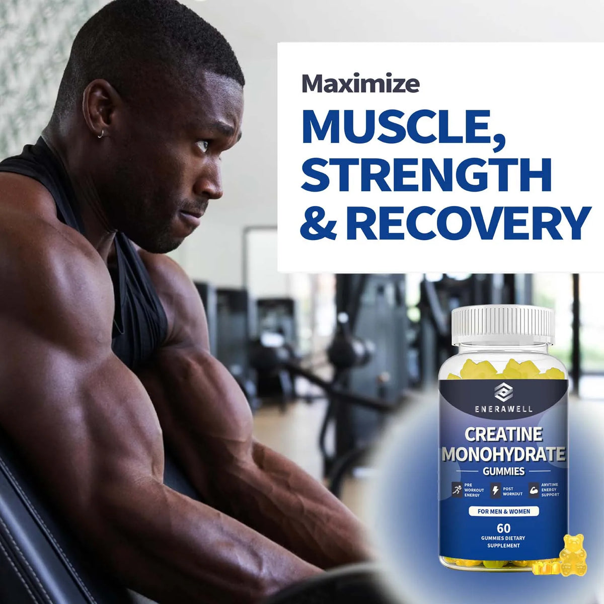 Creatine Monohydrate Gummies, Dietary Supplement, Supports Workout Recovery, Maintenance of Lean Muscle Mass, Supports Athletic Performance