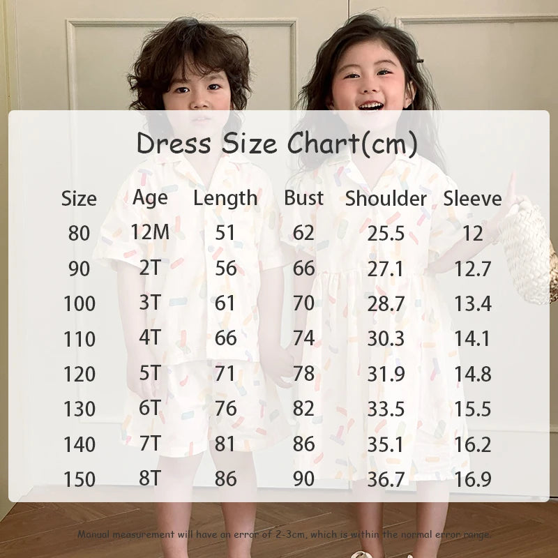 2025 New Vacation Style Cotton Kids' Summer Clothing Set Girls Sundress for 80 - 150cm Boys and Girls Sibling Outfits