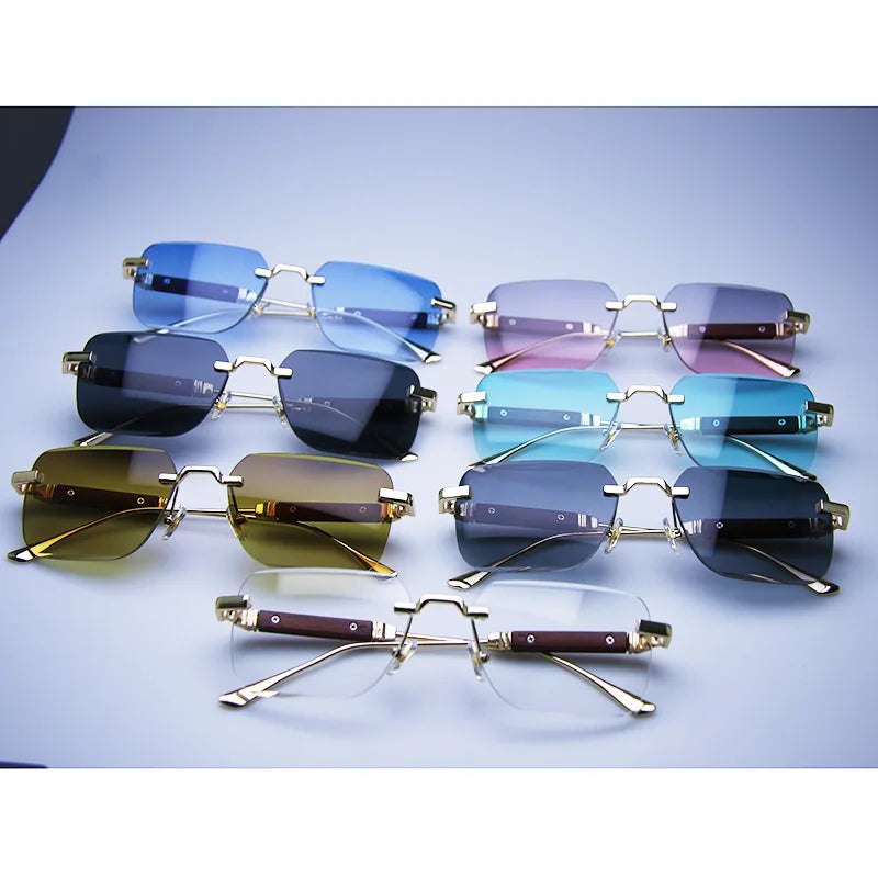 Rimless Sunglasses Rectangle Fashion Popular Women Men Shades New Square Sun Glasses For Female Male Summer Traveling Oculos