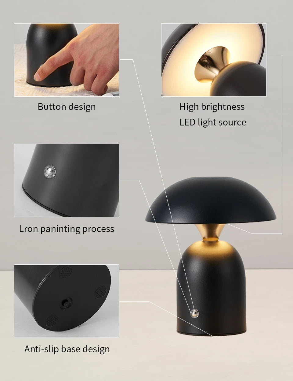 Minimalist Nordic Mushroom LED Desk Lamp Touch Dimming Bedhead Night Light Reading Light Restaurant Bedroom Decorative Lighting