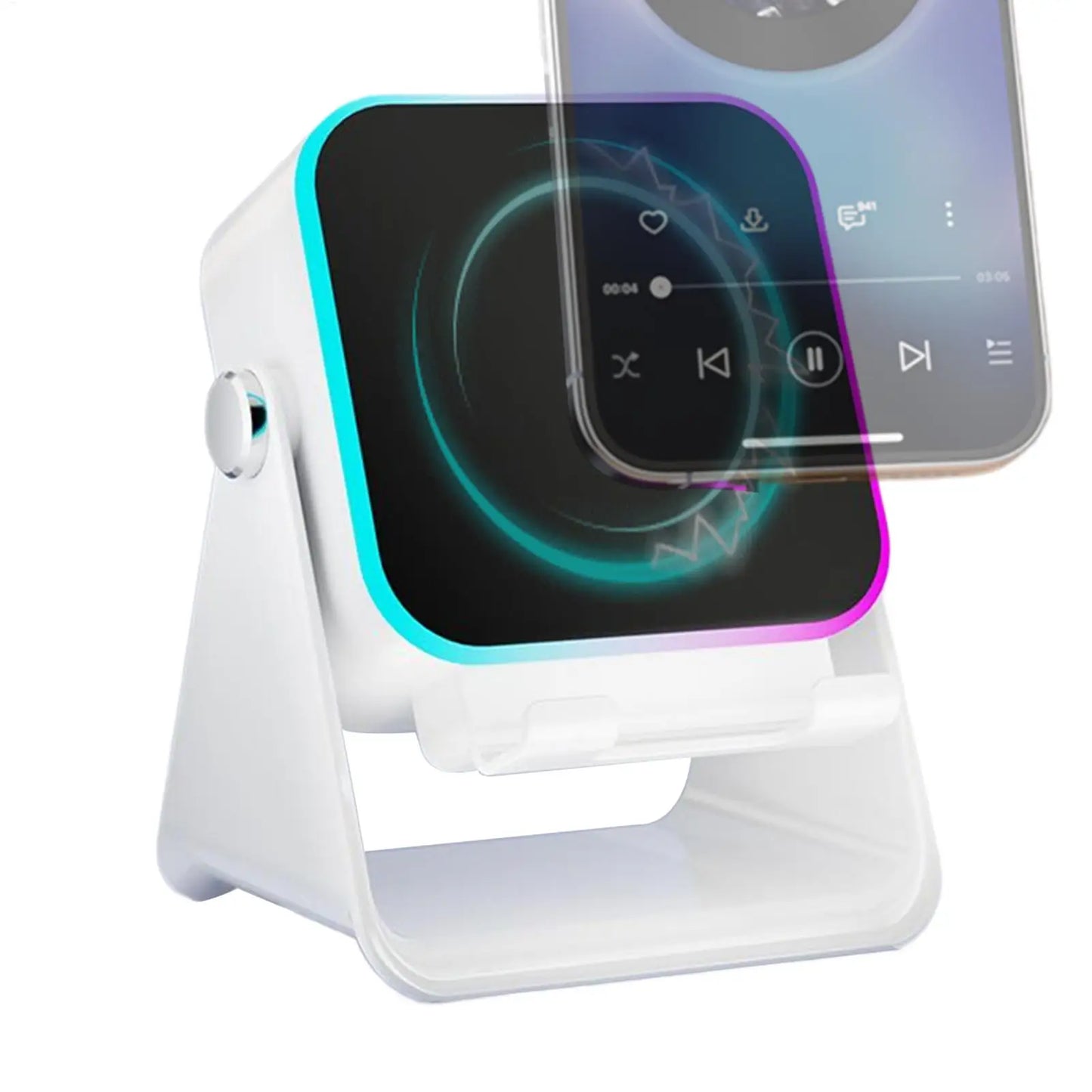 Upgraded Folding Phone Holder With Wireless Charger Induction Speaker Light 10W Portable Audio Bracket For Desk Room Office