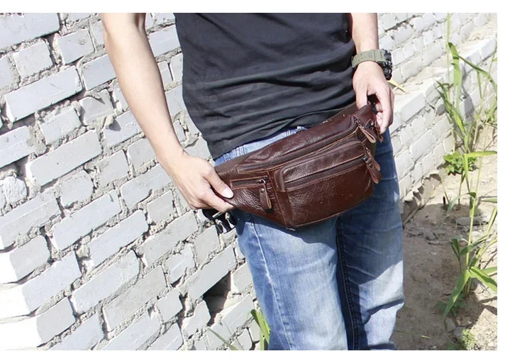 Genuine Cowhide Leather Waist Bag Men Funny Pack Belt bag Phone Pouch Multiple Pockets Hiking Running And Cycling fanny pack 가방
