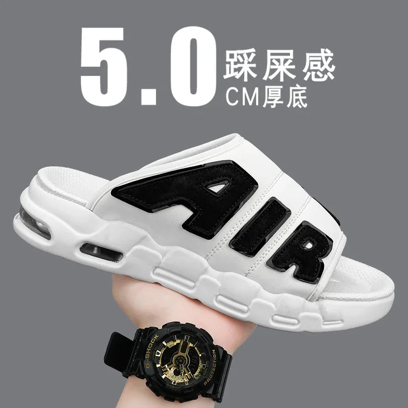 2025 New Trendy Brand Men's Slippers New Summer Style Cross-border Air Cushion Outer Wear One-row Slippers Men's Beach