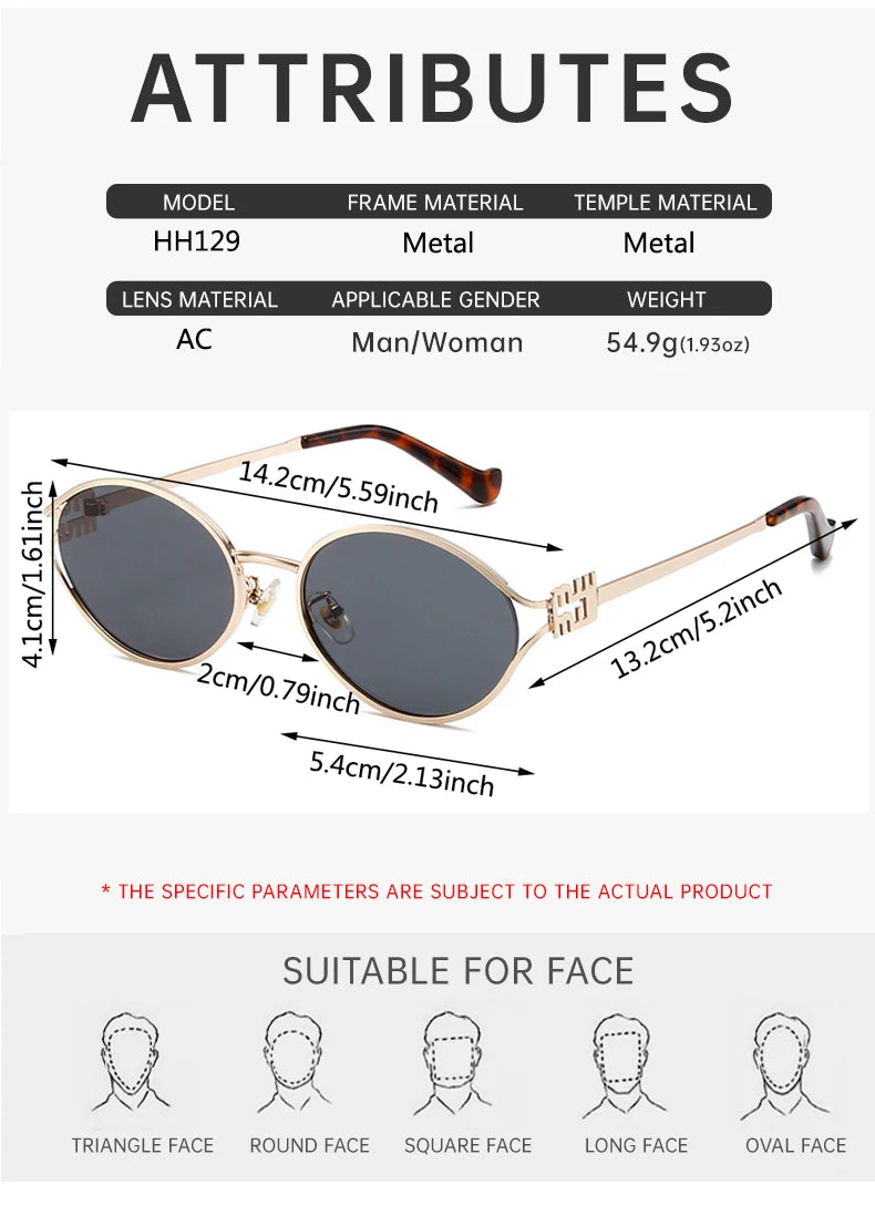 Fashion Oval Sunglasses Women Men Luxury Designer Metal Frames Sun Glasses Female Gradient Shades Eyewear UV400 De Sol Oculos