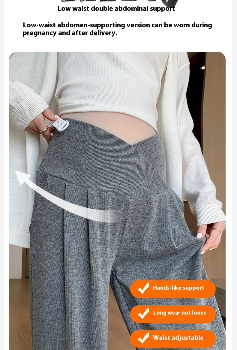Maternity Pants Spring and Fall Wide-Legged Pants Low-Waisted Glutinous Pants Small Casual Straight Pants Maternity Clothing