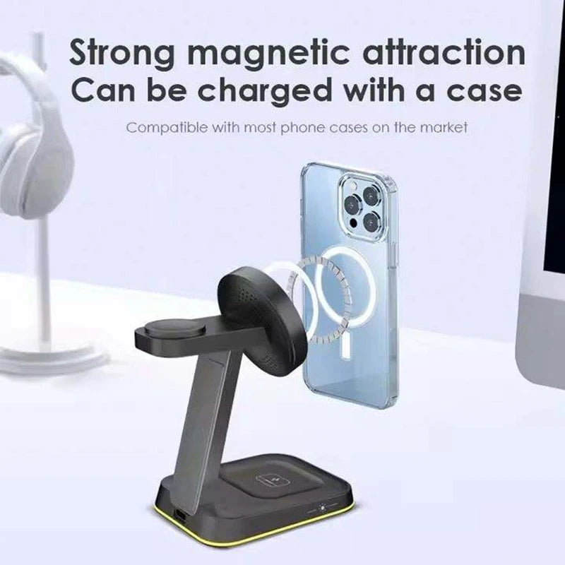 3 in 1 30W Smart Watch Earphone for iPhone 17 16 15 14 13 12  Fast Universal Magnetic Phone Stand Wireless Charger StationHolder