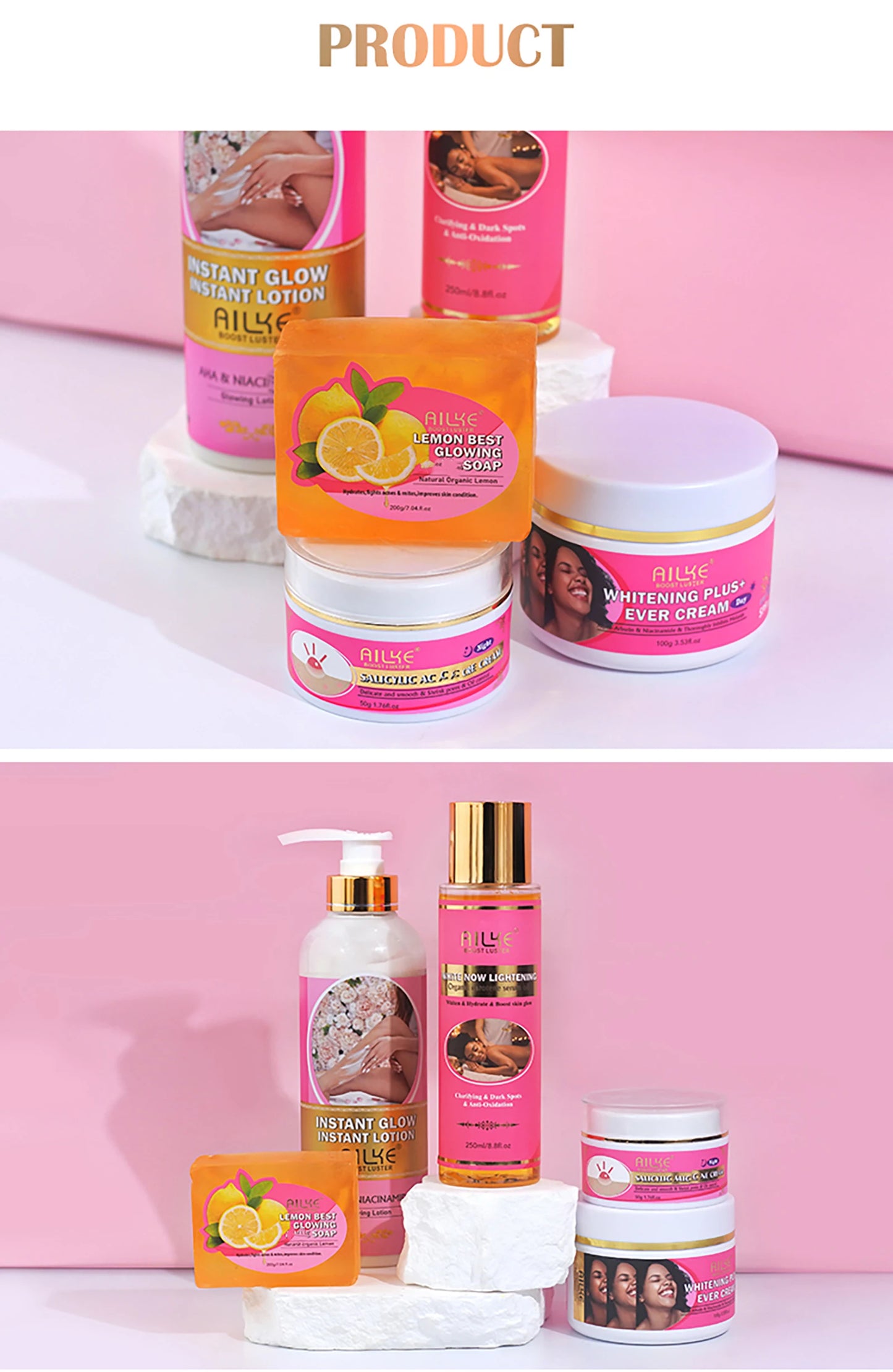 AILKE Natural Whitening Skin Care Set For All Skin Types, Remove Stubborn Acne, Dark Spots Kit, Reduce Melanin, Pigmentation
