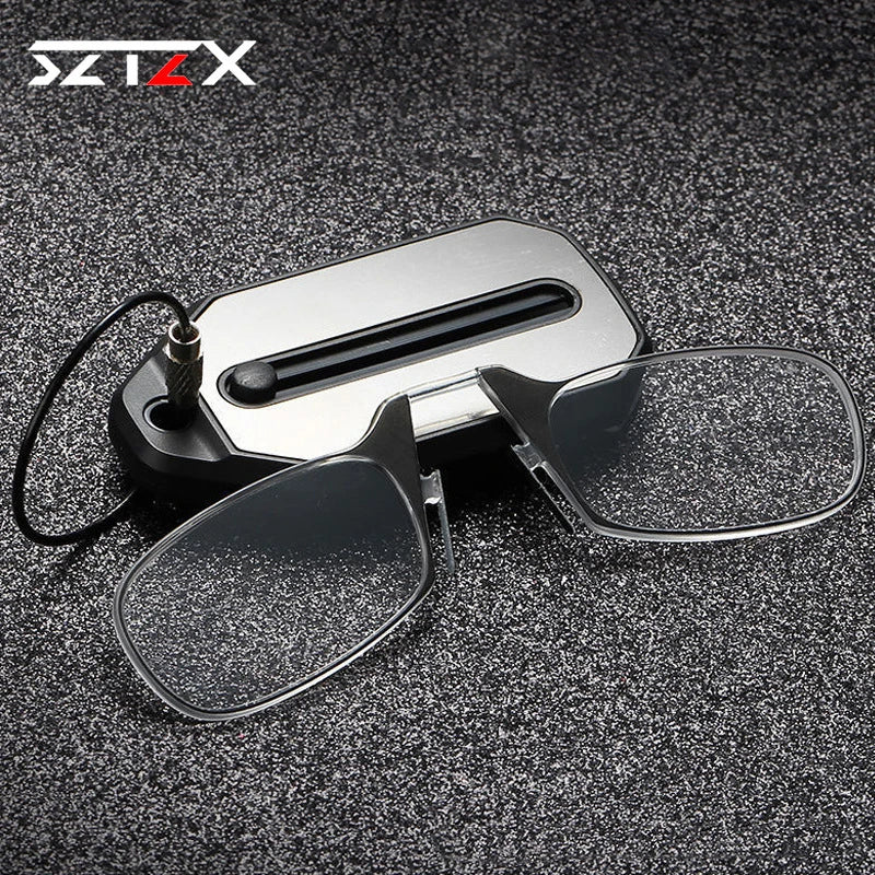 Nose Clip-on Reading Glasses Folding Legless Ultralight Keychain Glasses Men Women Mini Portable Presbyopic Glasses +1.0 To +3.0