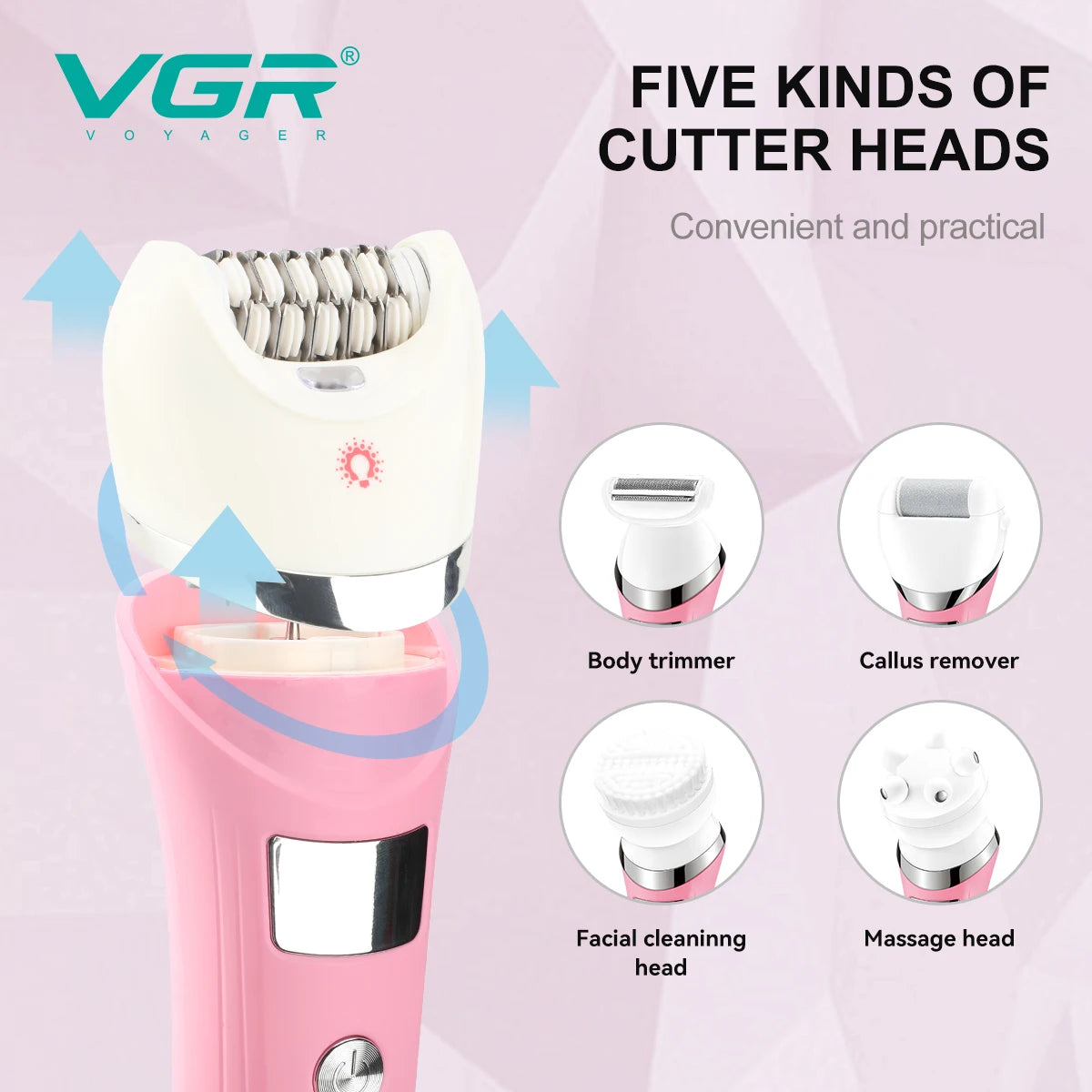 VGR Hair Removal Professional Body Care Trimmer 5in1 IPX6 Waterproof Hair Trimmer LED Two Speeds Electric Razor for Women V-759