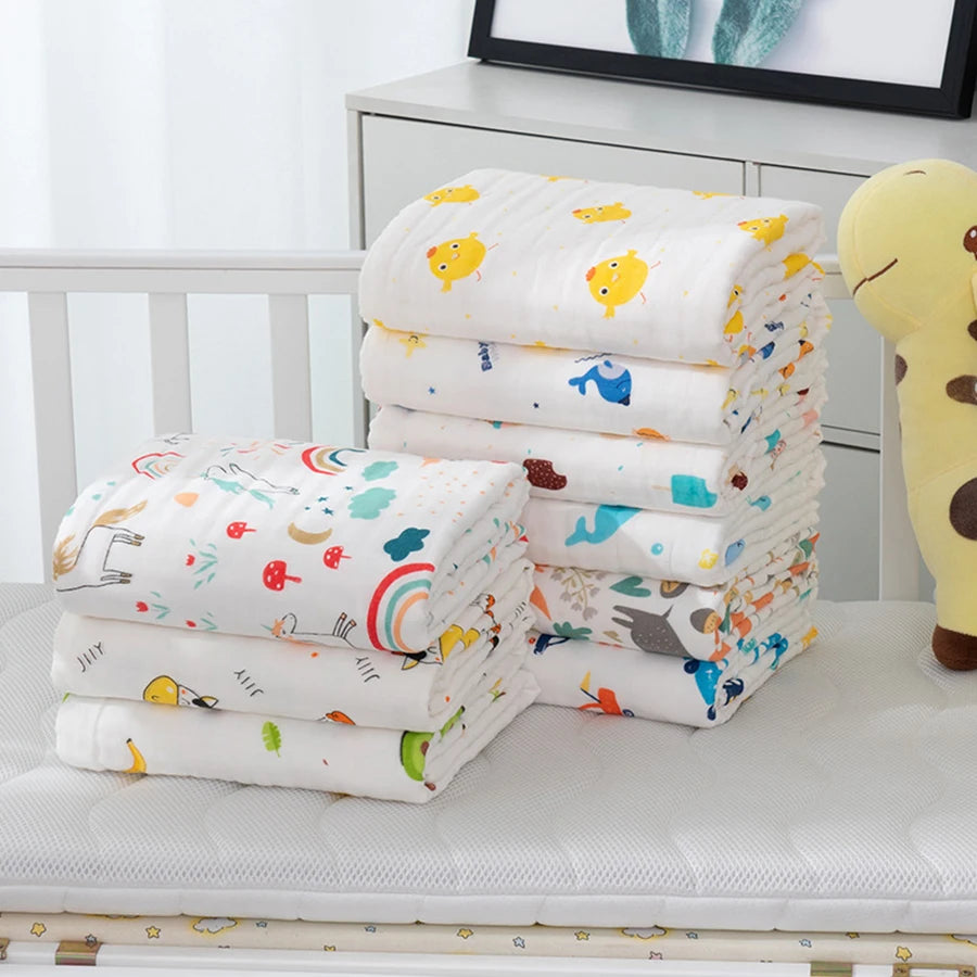 Baby Washcloth 4-Layer Gauze Infant Bath Towel Newborn Bathrobe Cotton Blanket for Boy Girl Children's Blanket Swaddle Wrap