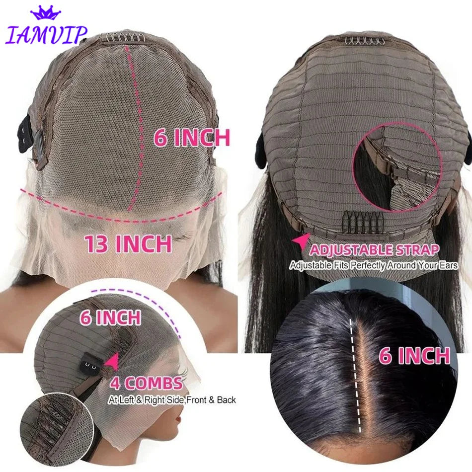 250% 360 Full Lace 13x6 HD Lace Frontal Wig for Women 13x4 Frant Silky Straight Remy Human Hair Dark Black Glueless Pre Plucked