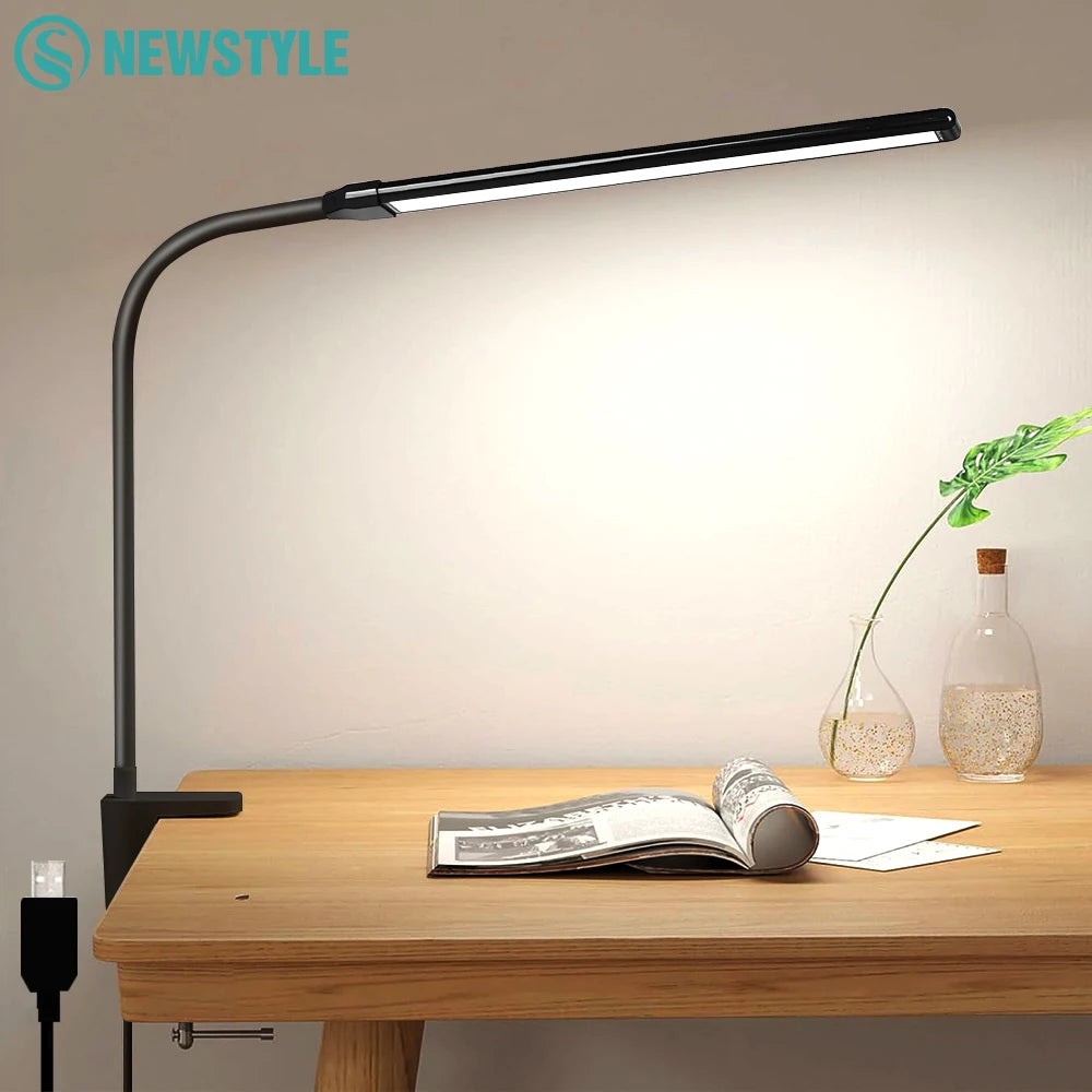 LED Single-Head Eye-Caring Desk Lamp 10 Brightness Levels 3 Lighting Mode Flexible Gooseneck Clamp Study Lamp USB PC Monito Lamp