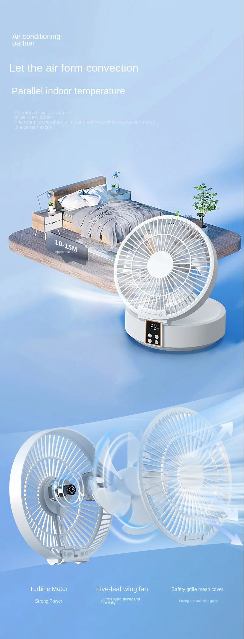 2023 New Fan With Remote Control Portable Wall-hanging Rechargeable Usb Electric Folding Fan Nightlight Air Cooler Household