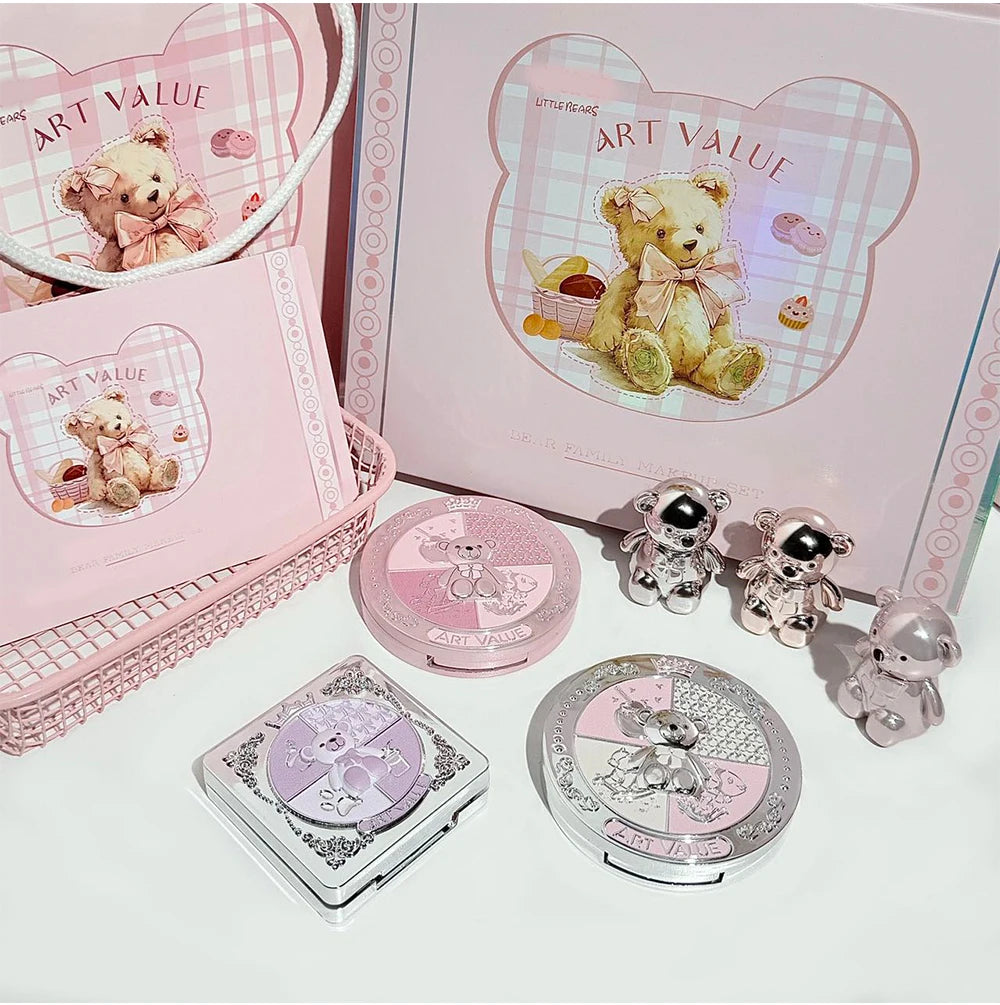 ART VALUE 7PC Makeup Sets Include 3 Colors Lip Mud,1 Pressed Powder,1 Blush,1 Eyeshadow Palette,1 Necklace Beauty Makeup Sets