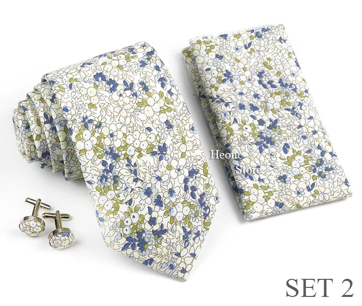 Hot Sell 3PC Chic Elegant Floral Tie Set Pocket Square Cufflinks For Men Women Wedding Party Dinner Suit Tuxedo Accessory Gift