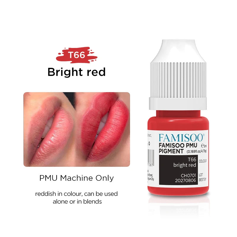FAMISOO 5ML Lip Tattoo Inks Microblading Organic Permanent Makeup Lips Pigment Tattoo Pink Eyebrow Eyeliner PMU Pigment 0.17 OZ