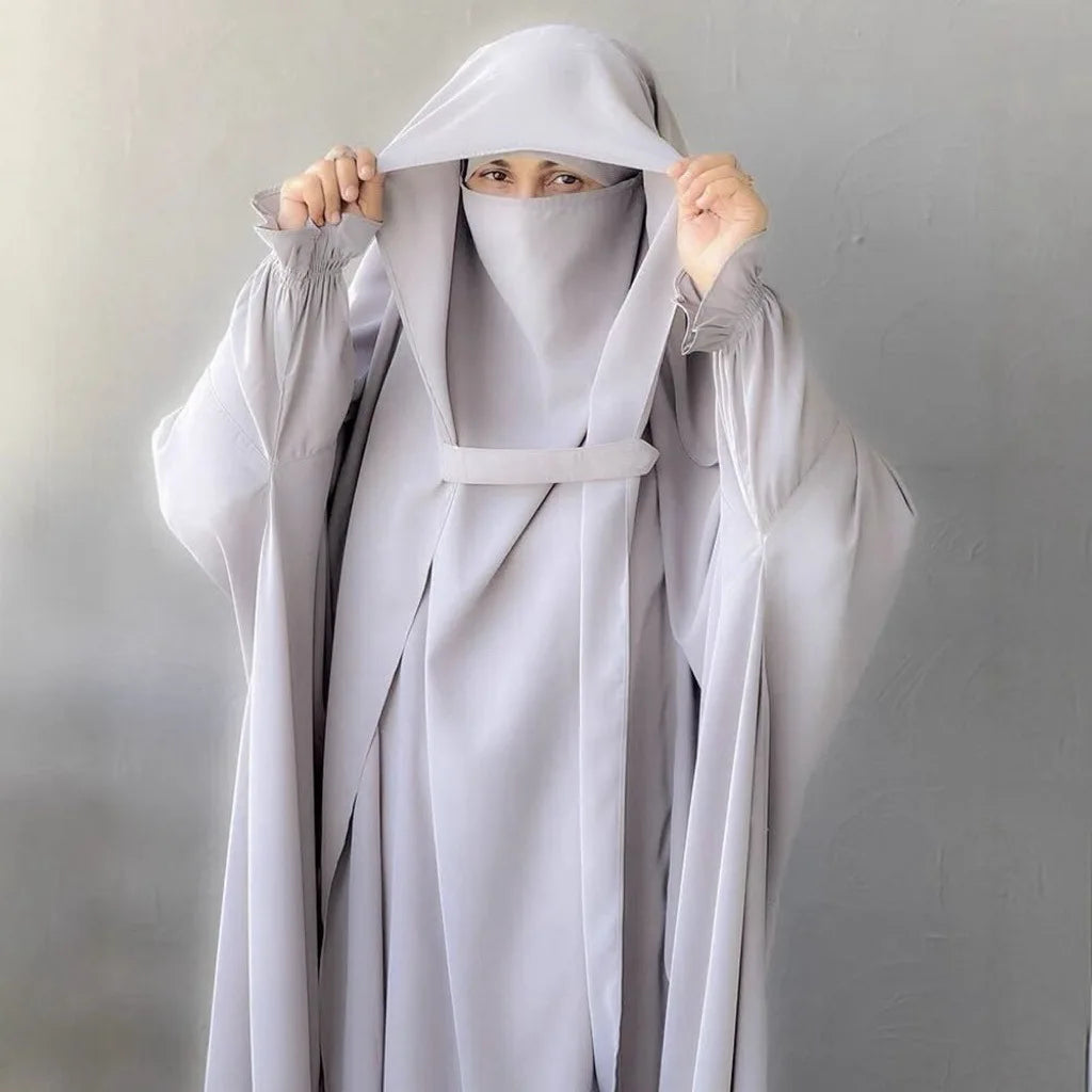 Muslim Abaya Hooded Smocking Sleeve One-piece Prayer Dress Women Jilbab Islamic Clothing Dubai Saudi Black Robe Turkish Modesty