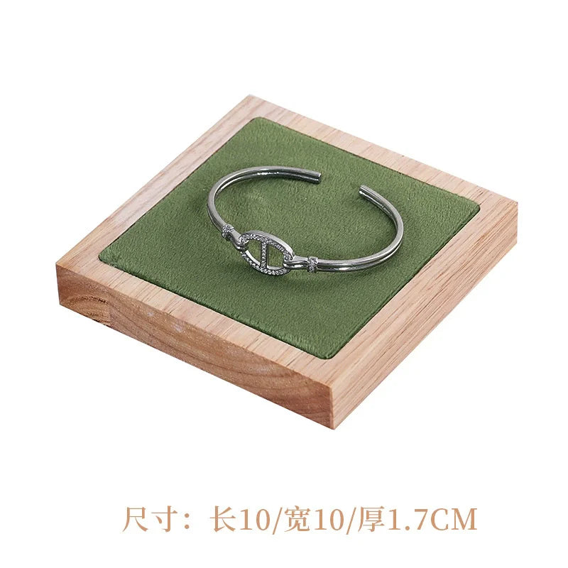 Solid wood green velvet jewelry display stand ring stud necklace pendant bracelet storage and display stand