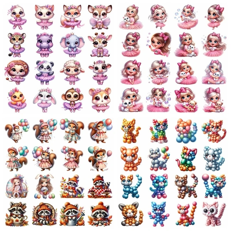 Snowflake Pink Princess Animal Iron On Heat Transfer Sticker For Toy doll Clothes Pinted Vinyl Thermal Washable T-Shirt Deca