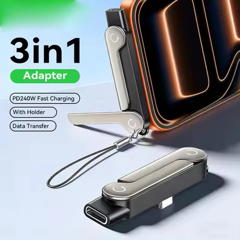 Charging 240W Fast Charging OTG Adapter Type-C Male to USB-C Female Converter,2 IN 1 Bracket With Foldable Phone Holder For Type