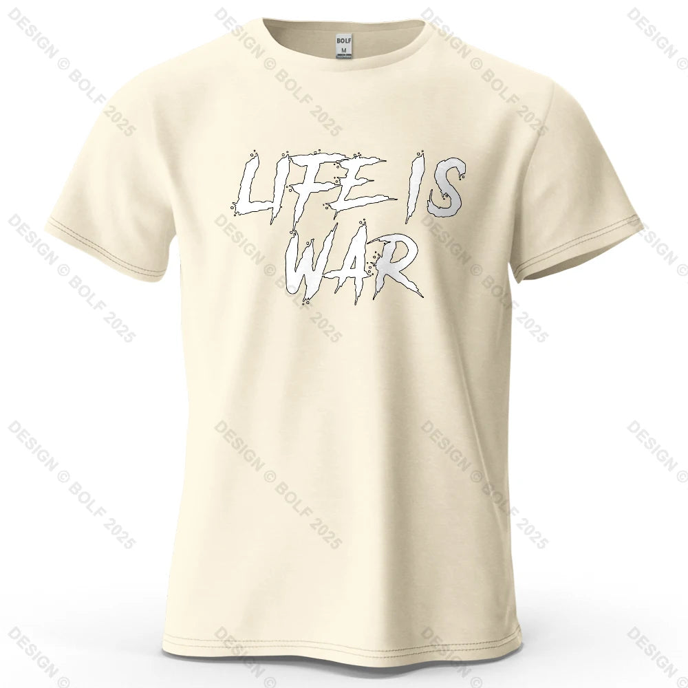 Men's Life Is War Graphic Short Sleeve T-Shirt 100% Cotton Breathable Printed Tops Tee for Women Summer Casual Sportswear