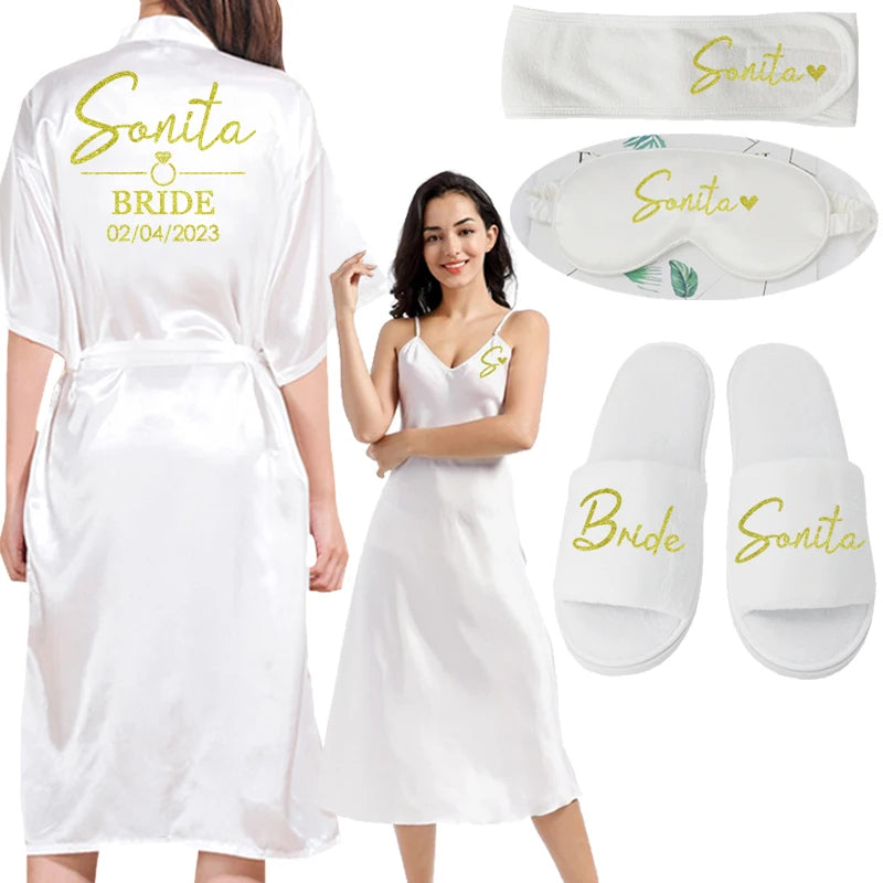 Customized Logo Bride Robe Wedding Bridesmaid Gift for Bridal Party Emulation Silk Soft Dress Home Bathrobe For Birthday Kimono