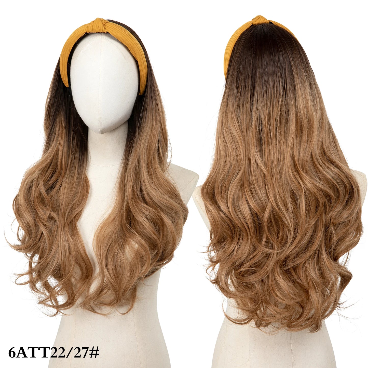 Synthetic Headband wigs Long Curly Wavy Hair Extensions Ombre Brown Black Blonde Half Wig For Women Daily Cosplay