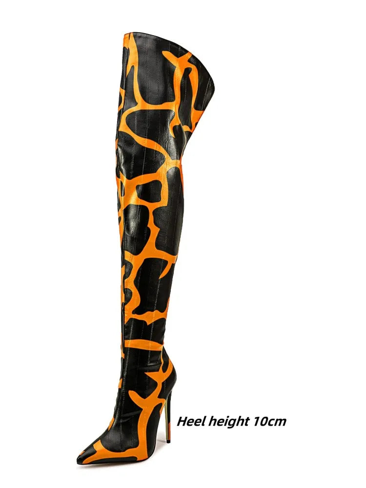 2024 Women's Euro-American Zebra Print Over-the-Knee Boots - Paneled Pointed-Toe Back-Zipper Stiletto, Plus Size Fashion Chic