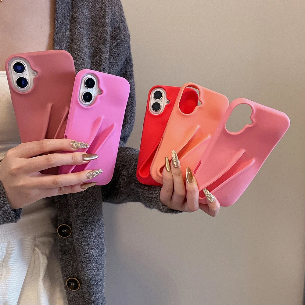 INS Lipstick Silicone Phone Case For iPhone 11 Funda iPhone 13 16 Pro Max 15 14 13 12 16 Plus Portable Lip Gloss Holder Cover