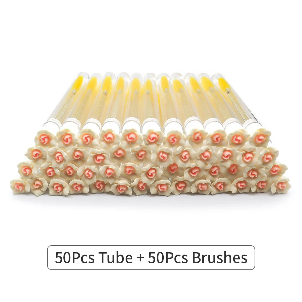 10/50Pcs Flower Eyelash Brush Tube Disposable Mascara Wands Tube Reusable Lash Spoolies Brush Dust-proof Cleaner Storage Tubes