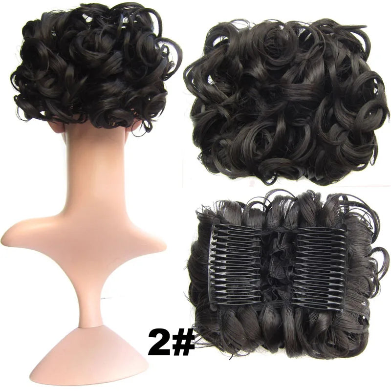 Synthetic Curly Messy Bun With Combs Scrunchie Chignon Dish Hair Bun Extension Clip in Hair Bun Hairpiece for Women Girls