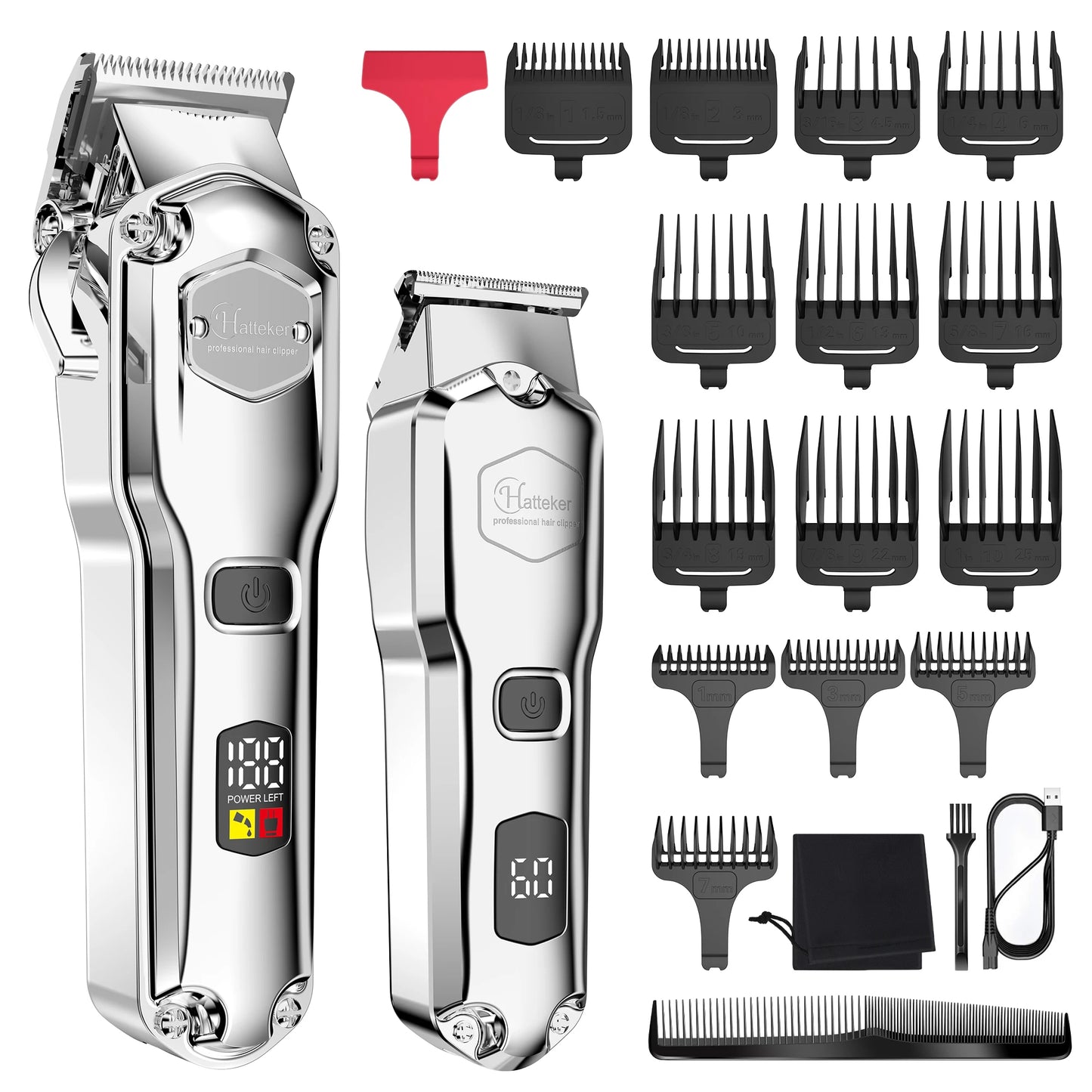 Hatteker Professional Cordless Hair Clipper Kit for Barbers - Powerful Electric Clippers with LCD Display for Men's Haircut