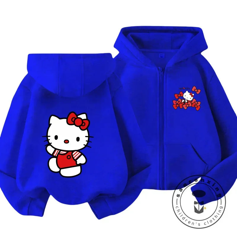Boys Girls Hello Kitty Hoodies Long Sleeves Cartoon Sweatshirt Baby Children Clothing Autumn Zipper Cardigan Kids Street Wear