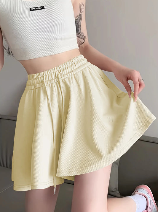Women's Cute Sports Shorts Elastic Waist Summer Loose Casual Skirt Pants A-Line High Waist Wide Leg Athletic Clothing